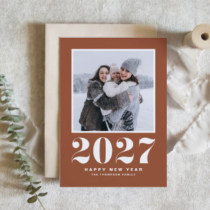 2027 Retro Typography Terracotta New Year Photo Holiday Card