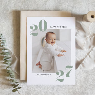 2027 Sage Green Retro Bold Typography New Year Holiday Card