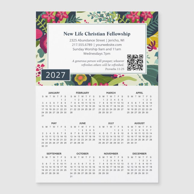 2027 Scripture Calendar Magnet Floral Church Gift (Front)