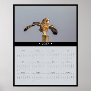 2027 Short-eared Owl Wall Calendar - Silent Flight Poster