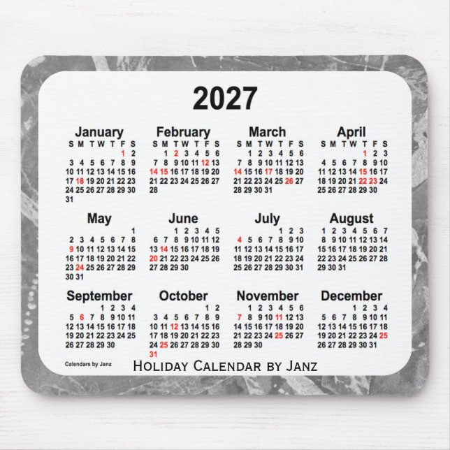 2027 Silver Holiday Art Calendar by Janz Mouse Pad (Front)