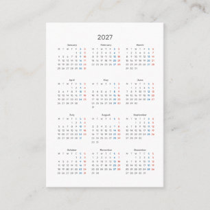 2027 Sunday Calendar Thank You Purchase Business Card