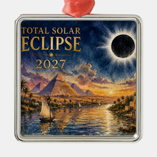 2027 Total Solar Eclipse Egypt Metal Tree Decoration (Front)