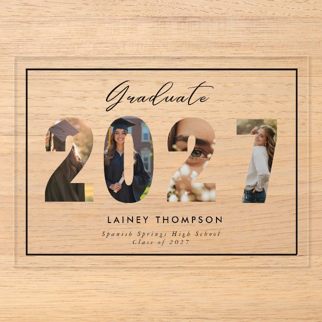 2027 Typography 4 Image Acrylic Graduation  Invitations (Front)