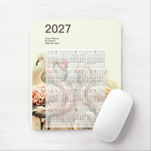 2027 Vibrant Flamingo Flock Tropical Calendar Mouse Pad