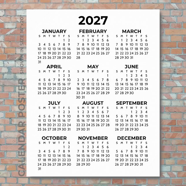 2027 Wall Calendar Simple Basic Black and White Poster (Creator Uploaded)