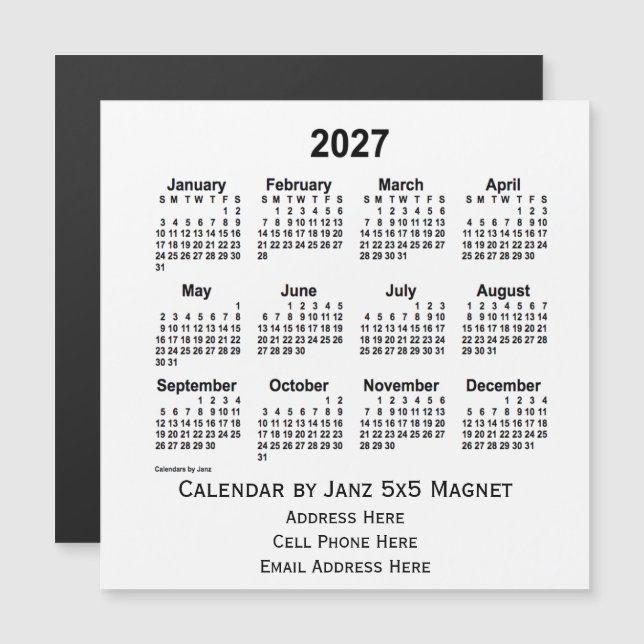 2027 White Business Calendar by Janz 5x5 Magnet (Front/Back)