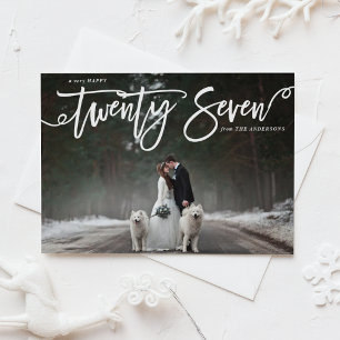 2027 White Modern Calligraphy Photo New Year Holiday Card