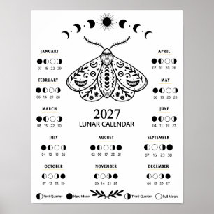 2027 Witchcraft Moth Celestial Lunar Moon Calendar Poster