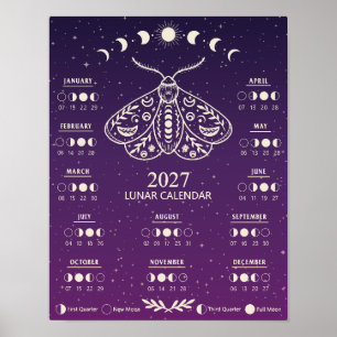 2027 Witchcraft Moth Celestial Lunar Moon Calendar Poster