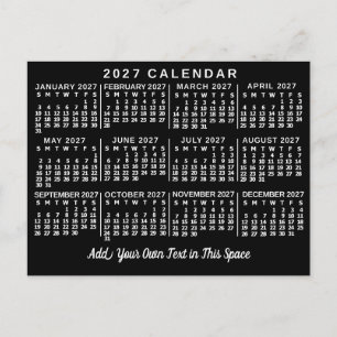 2027 Year Monthly Calendar Classic Black and White Postcard