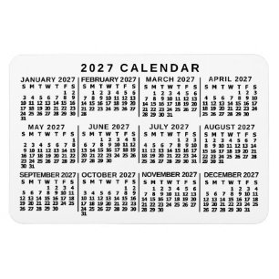 2027 Year Monthly Calendar Classic White and Black Magnet