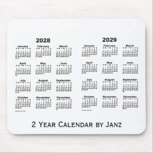 2028-2029 White 2 Year Calendar by Janz Mousepad