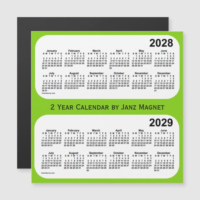 2028-2029 Yellow Green 2 Year Calendar by Janz (Front/Back)