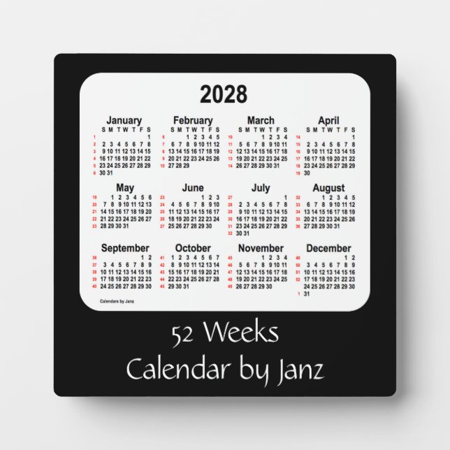 2028 Black  52 Weeks Calendar by Janz Plaque (Front)