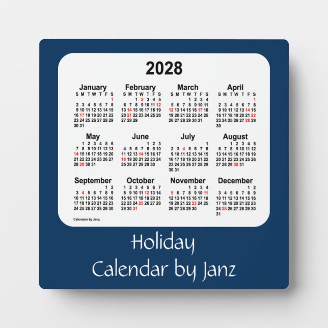 2028 Police Box Blue Holiday Calendar by Janz Plaque (Front)