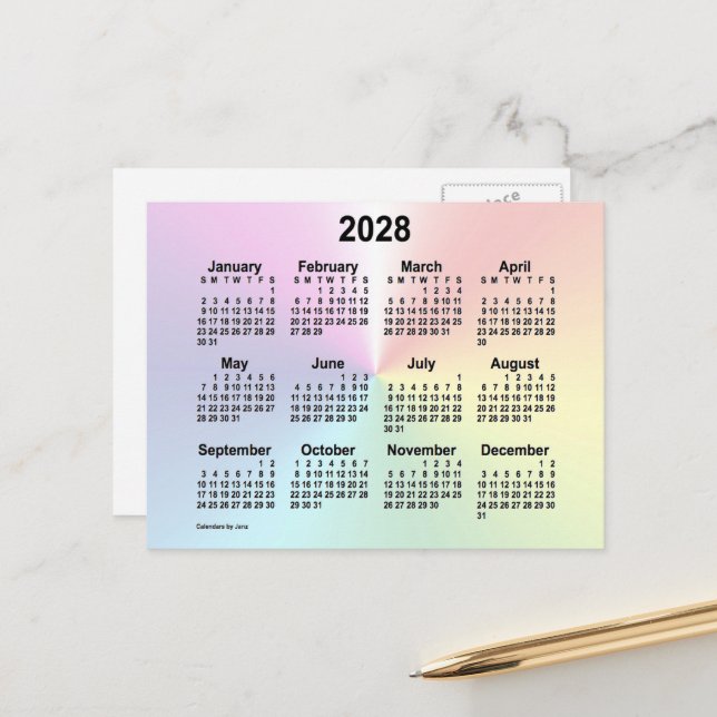 2028 Rainbow Cloud Mini Calendar by Janz Postcard (Front/Back In Situ)