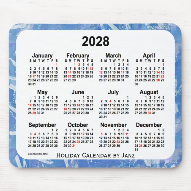 2028 Sky Blue Holiday Art Calendar by Janz Mouse Pad (Front)