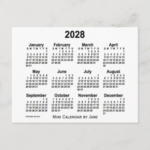 2028 White Mini Calendar by Janz Postcard