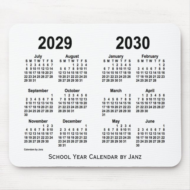 2029-2030 White School Calendar by Janz Mouse Pad (Front)