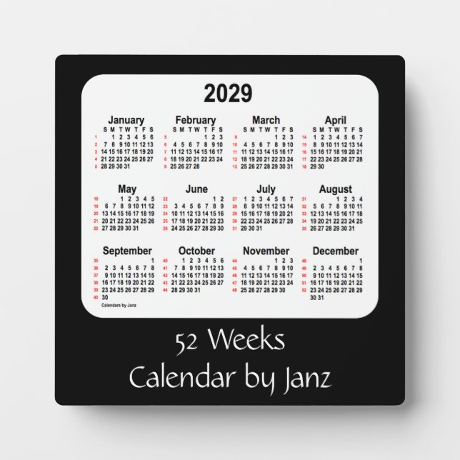 2029 Black 52 Weeks Calendar by Janz Plaque (Front)