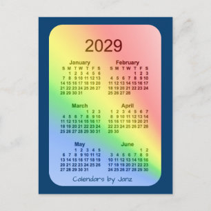 2029 Rainbow Blue 6 Month Mini Calendar by Janz Postcard