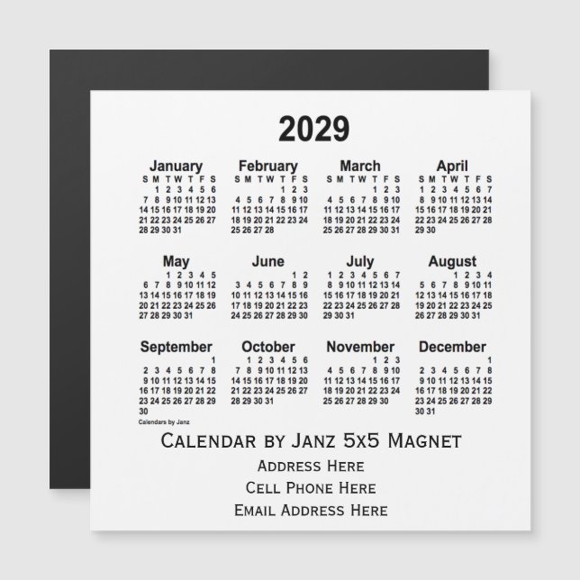 2029 White Business Calendar by Janz 5x5 Magnet (Front/Back)