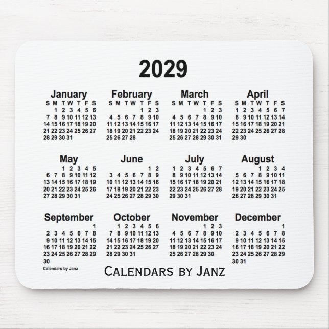 2029 White Calendar by Janz Mouse Pad (Front)
