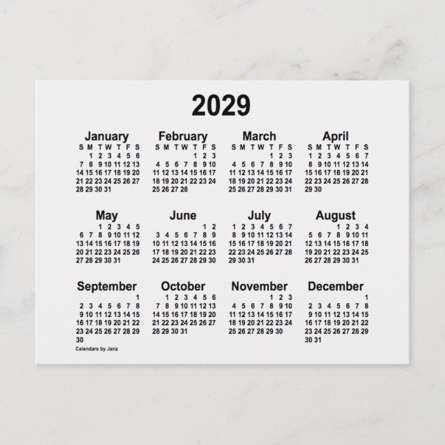 2029 White Smoke Mini Calendar by Janz Postcard (Front)