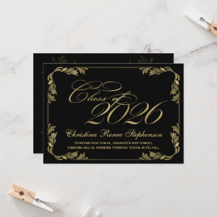 202 Elegant Black/Gold Classy Formal Graduation In Invitation