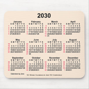 2030 Antique White 52 Weeks ISO Calendar by Janz Mouse Pad