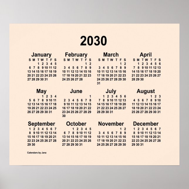 2030 Antique White Calendar by Janz Print (Front)