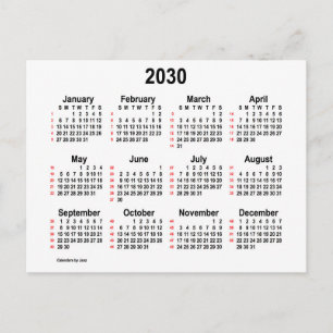 2030 White 52 Weeks Mini Calendar by Janz Postcard