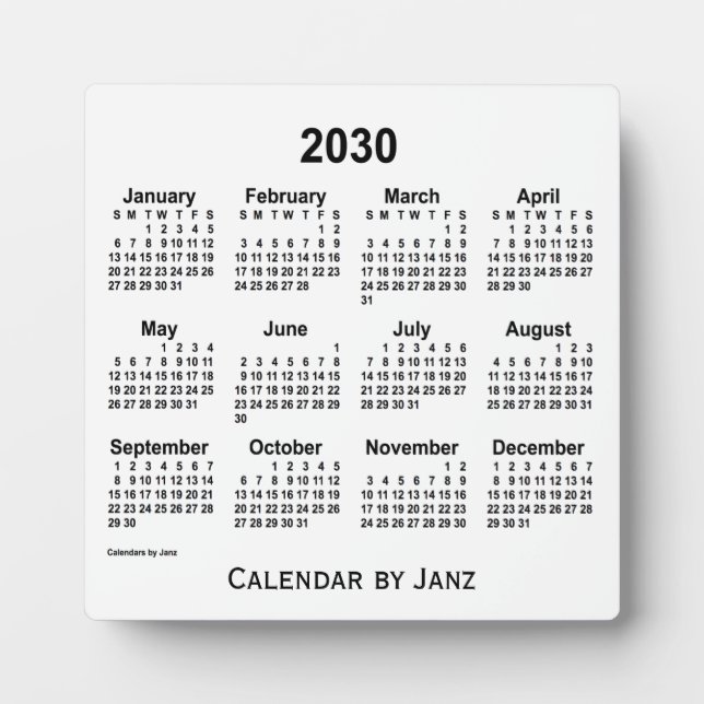 2030 White Desk Calendar by Janz Plaque (Front)