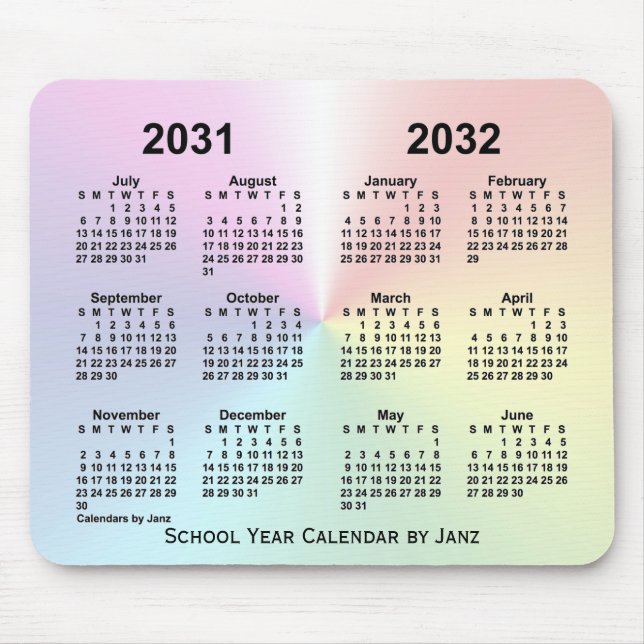 2031-2032 Rainbow Cloud School Calendar by Janz Mouse Pad (Front)