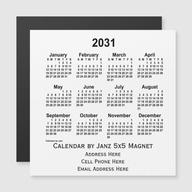2031 White Business Calendar by Janz 5x5 Magnet (Front/Back)