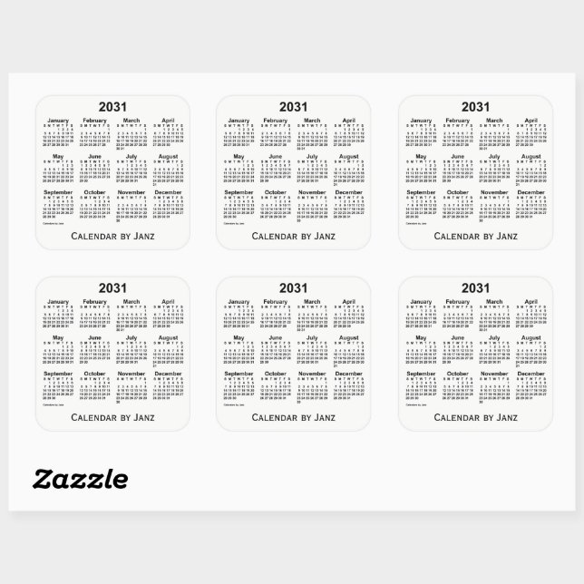 2031 White Calendar by Janz Square Sticker (Sheet)