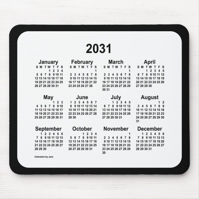2031 White on Black Calendar by Janz Two Tone Mouse Pad (Front)