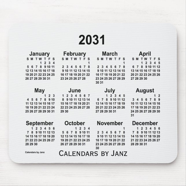 2031 White Smoke Calendar by Janz Mouse Pad (Front)