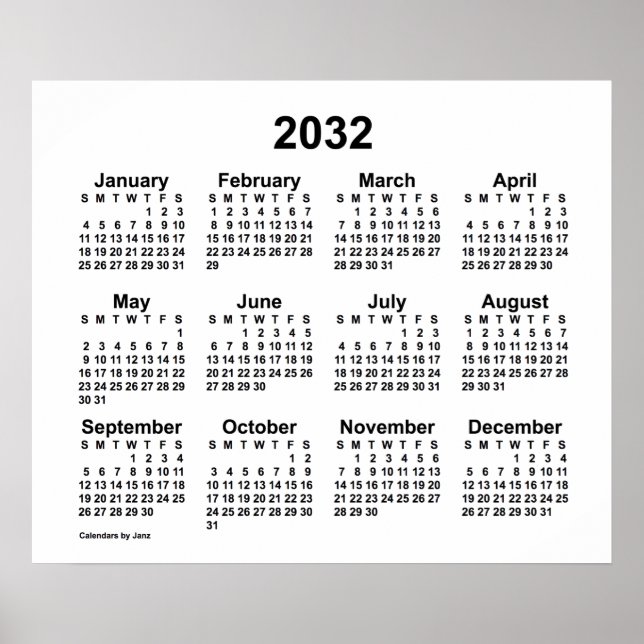 2032 White Calendar by Janz Print (Front)