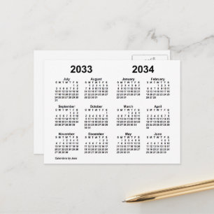 2033-2034 White School Year Calendar by Janz Postcard