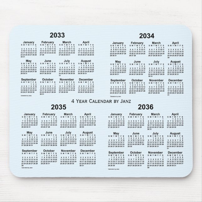2033-2036 Alice Blue 4 Year Calendar by Janz Mouse Pad (Front)