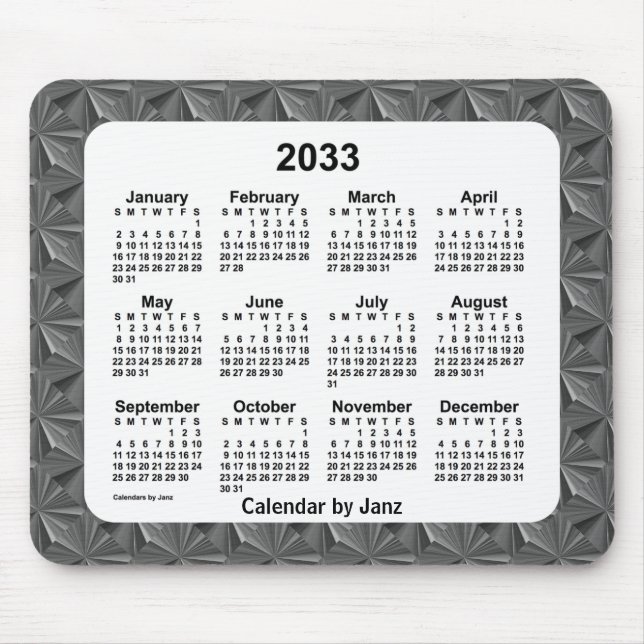 2033 Black Diamonds Calendar by Janz Mouse Pad (Front)
