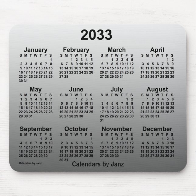 2033 Faded White Calendar by Janz Mouse Pad (Front)