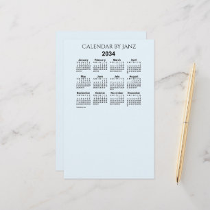 2034 Alice Blue Calendar by Janz Stationery