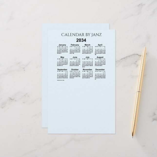2034 Alice Blue Calendar by Janz Stationery (Front/Back In Situ)