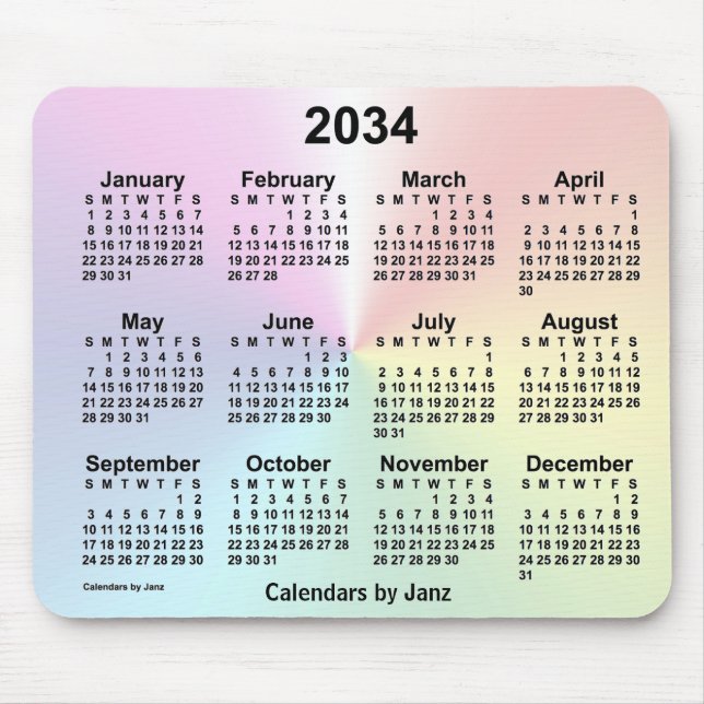 2034 Rainbow Cloud Calendar by Janz Mouse Pad (Front)