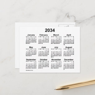 2034 White Mini Calendar by Janz Postcard
