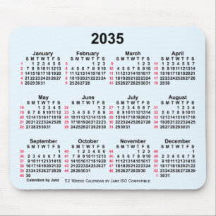 2035 Alice Blue 52 Weeks ISO Calendar by Janz Mouse Pad