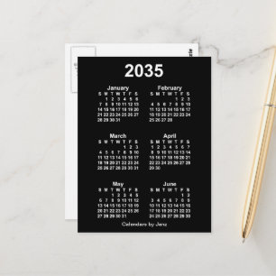 2035 Neon White 6 Month Mini Calendar by Janz Postcard